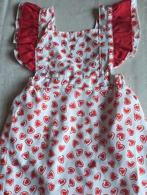 SHEIN White Dress with Red Heart Print and Red Ruffle Straps